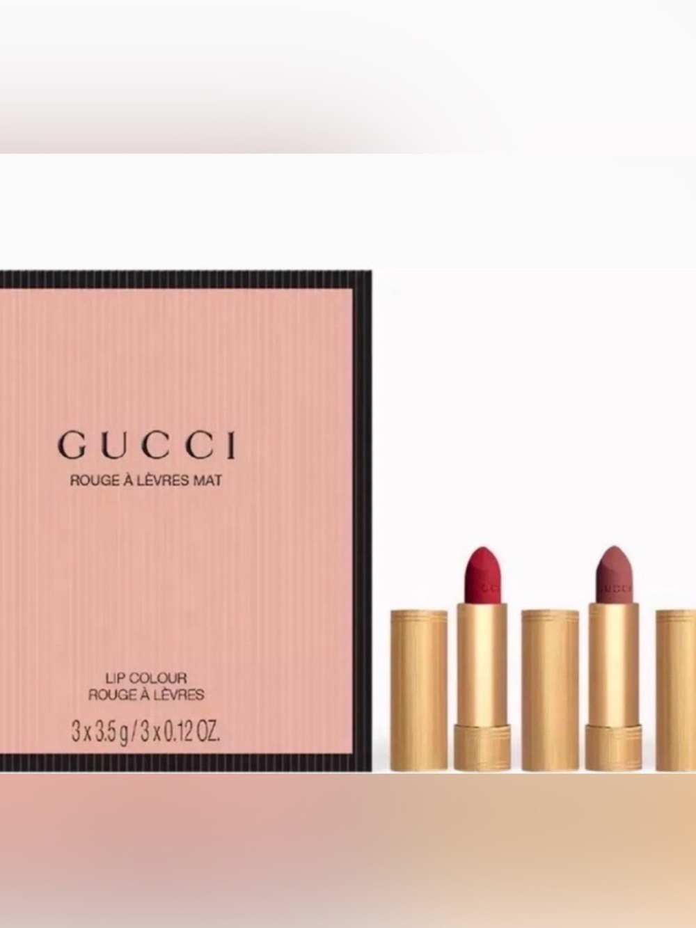 Gucci Travel Size Matte Lipstick Set — Gold Case with Deep Red Shade